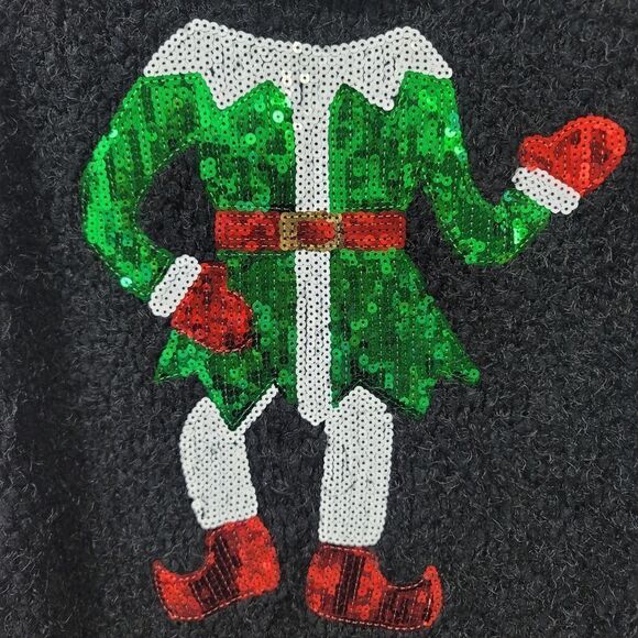 No boundaries sequined elf ugly Christmas sweater, large - Picture 2 of 7